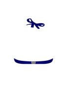 Fixed triangle top with lattice detail in the front and a clasp and thick halter ties in the back