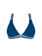 Fixed triangle bikini top with a racer back and striped trim