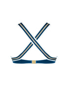 Fixed triangle bikini top with a racer back and striped trim