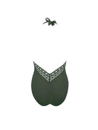 Dark Green Plunging Neck One Piece 