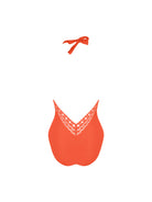 Light orange plunging one piece with halter ties