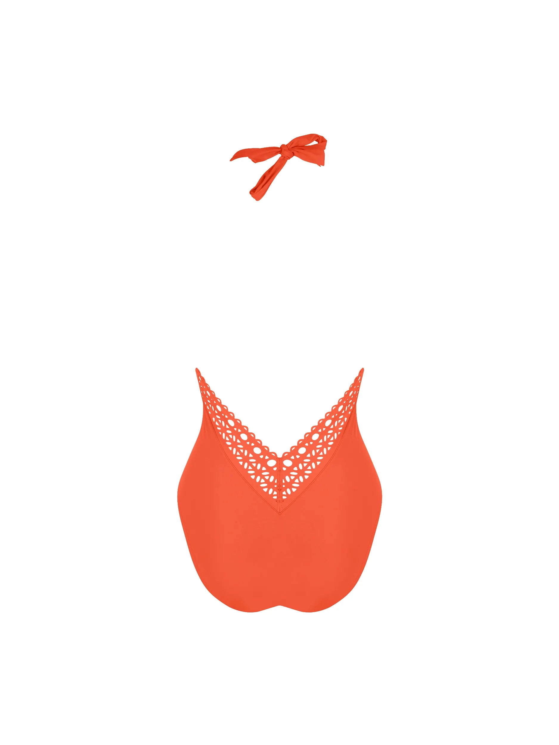 Light orange plunging one piece with halter ties