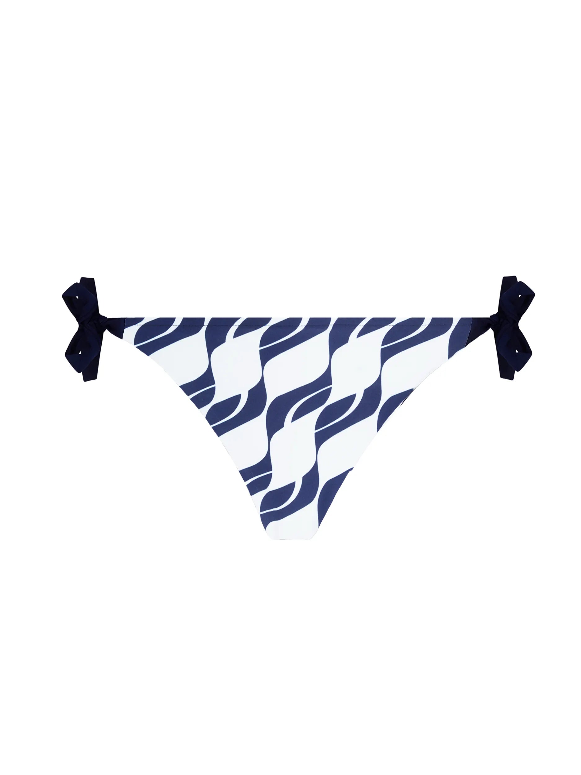 Low waist bottom with tie sides in navy and white print