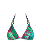 Adjustable triangle top with ring details in bright tropical print