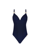Plunging one piece with padding and gold u shaped hardware in navy