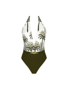 Palm print plunging one piece
