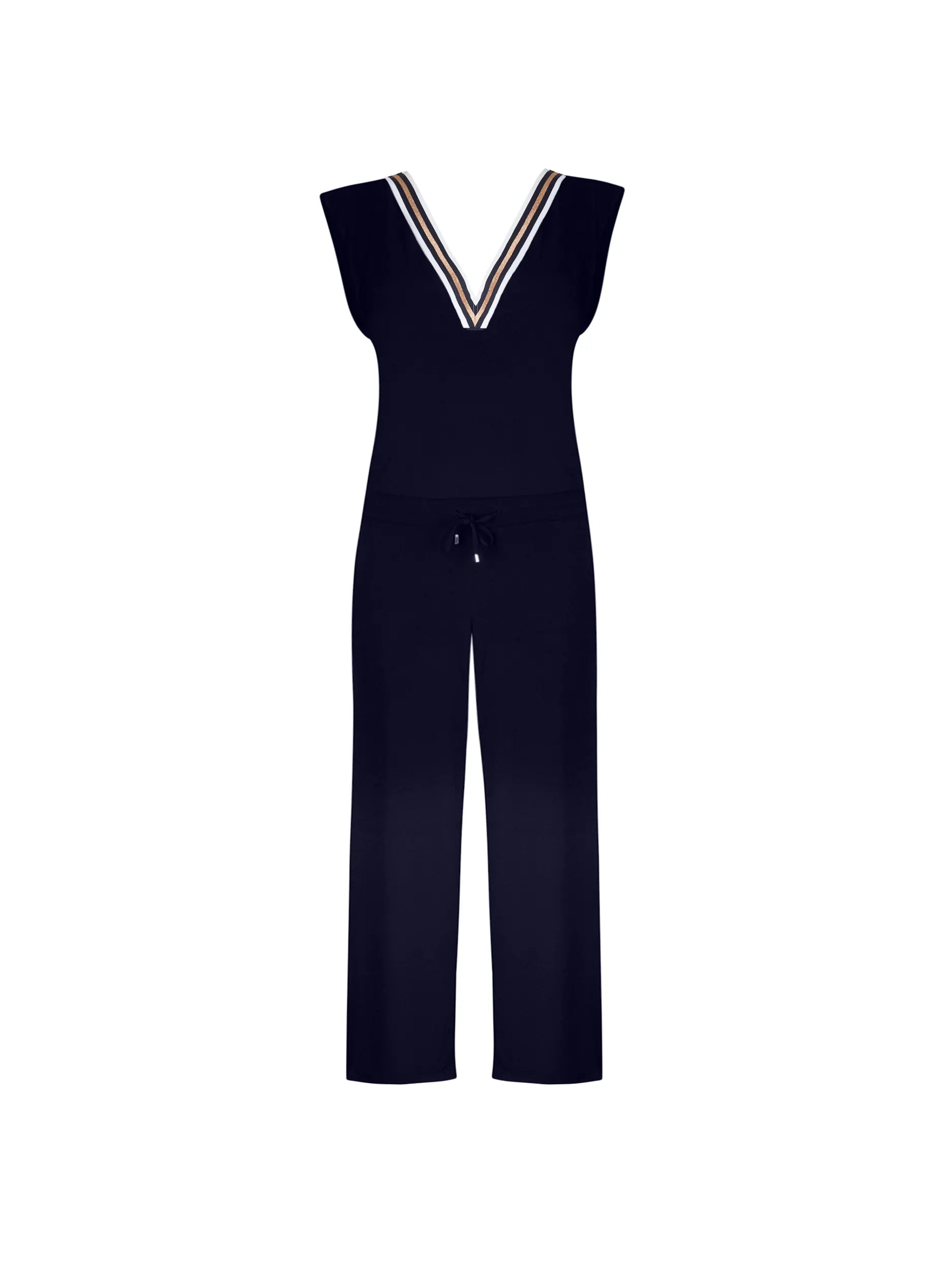 V-neck jumpsuit with short sleeves in Navy