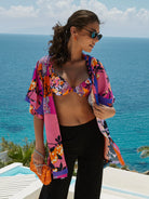 Open kimono with belt in multicolor print