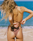 Brown tie side bikini bottom
