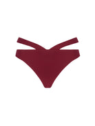 Full coverage bikini bottom with strappy sides in burgundy