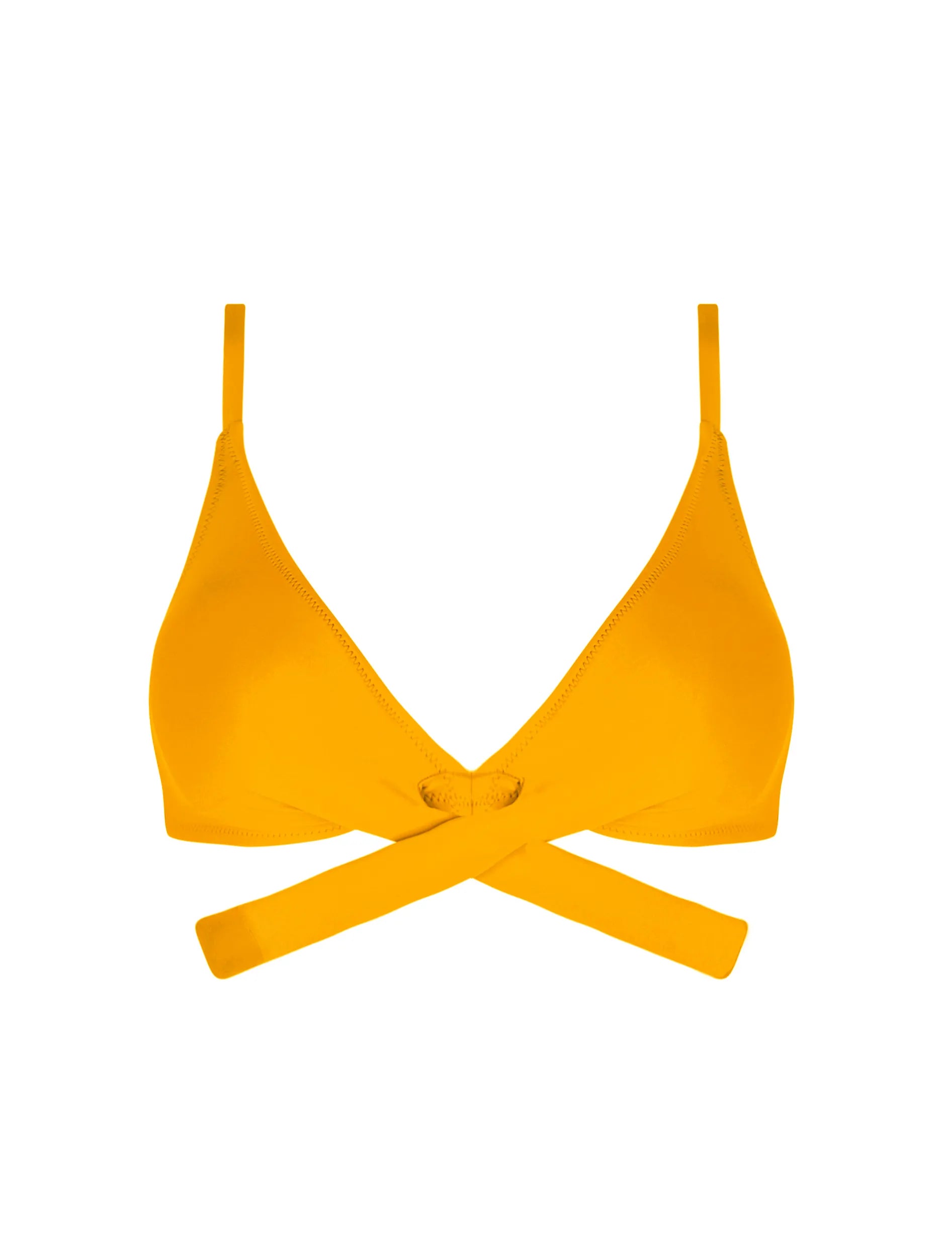 Strappy yellow triangle bikini top