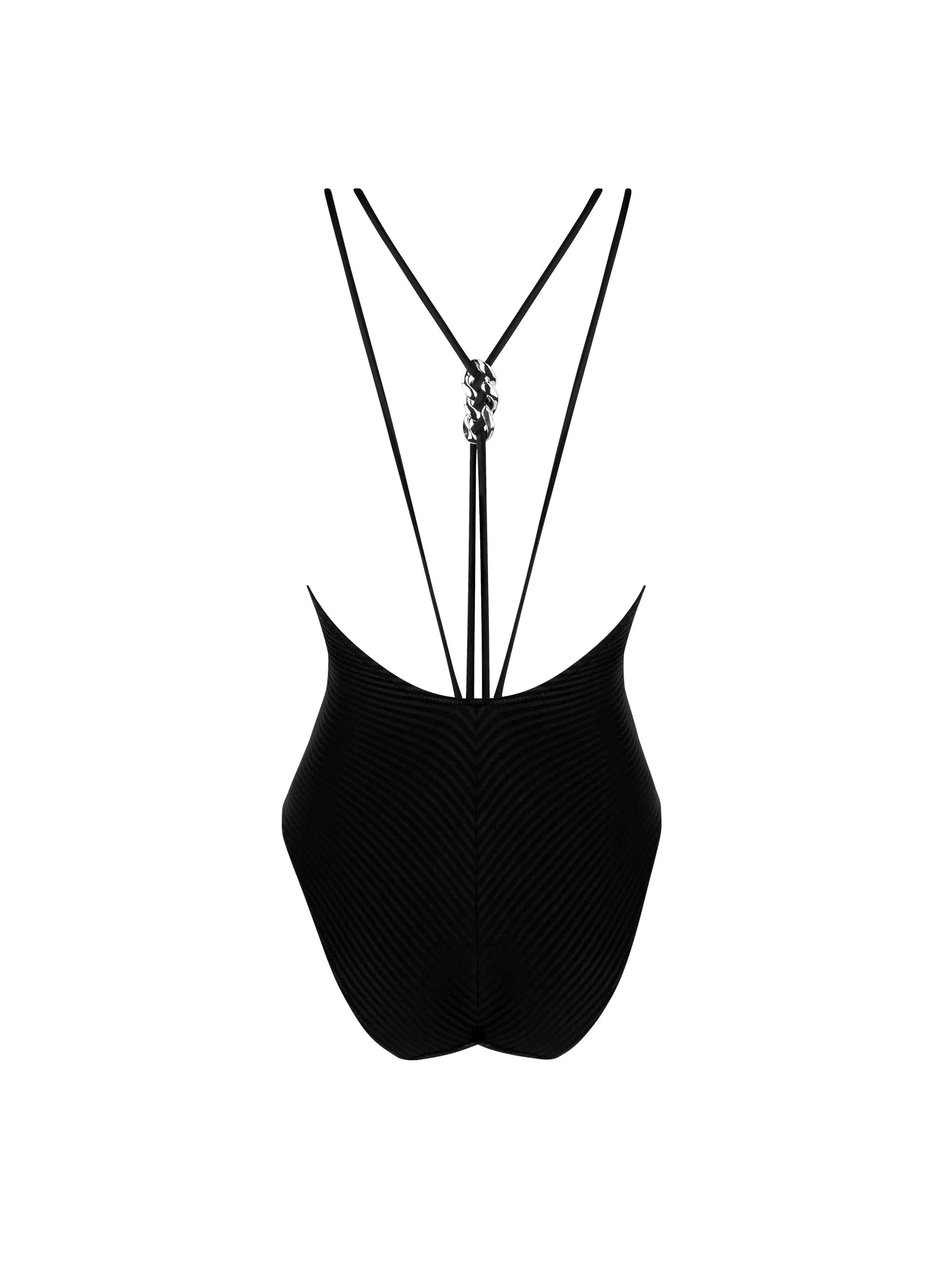 Ribbed one piece with a v-neck and double shoulder straps in Black