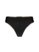 Black high waist bikini bottom with bronze trim