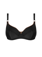 Black underwire bikini top with bronze trim