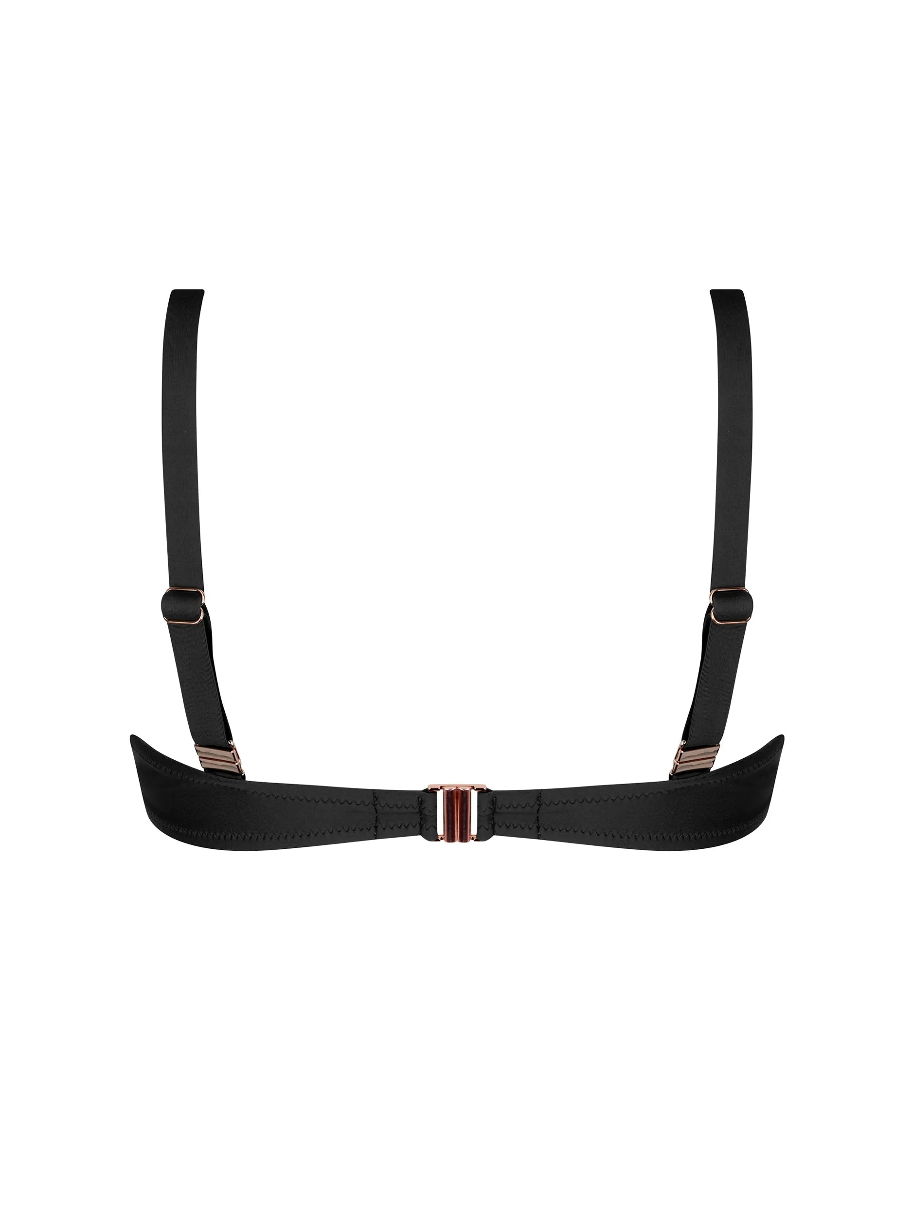 Black underwire bikini top with bronze trim