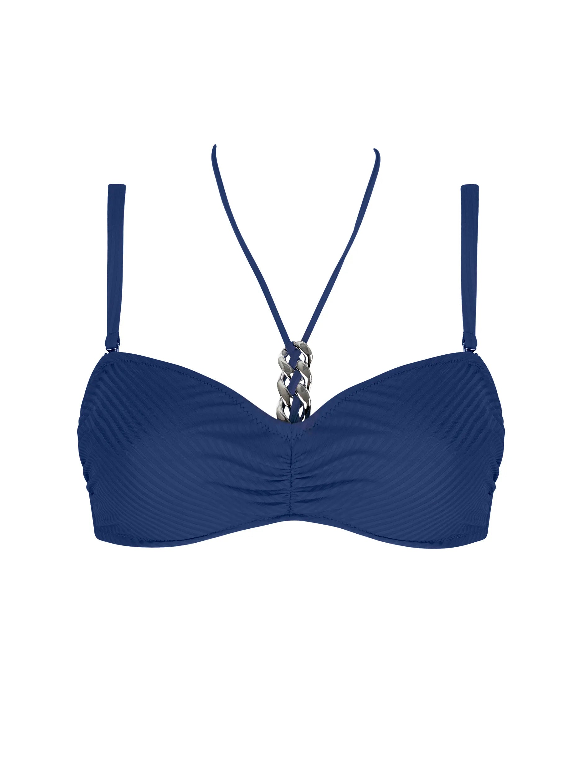 Ribbed navy blue underwire bikini top