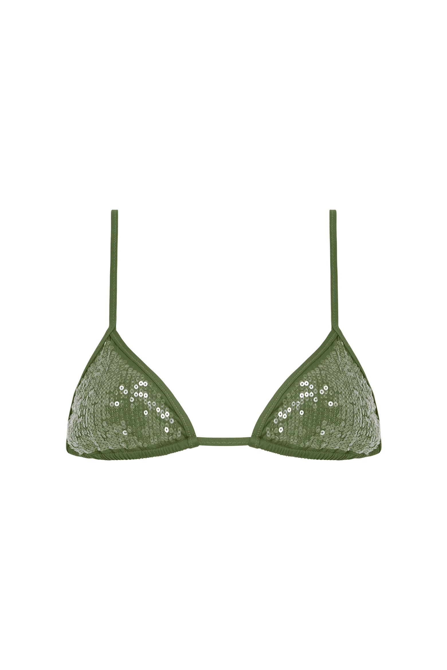 Dark green triangle bikini top with sequins