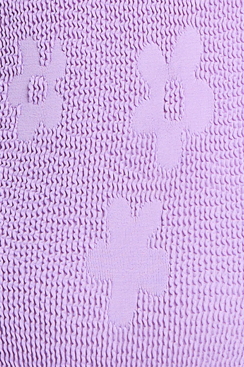 High leg bottom in one size lavender crinkle fabric with medium coverage
