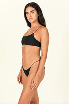 Black micro side strap bikini bottom