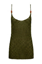Beaded knit mini dress in dark green