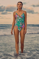 Tropical print one piece with soft cup support