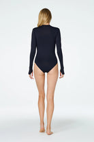 Long sleeve zipper front one piece in black