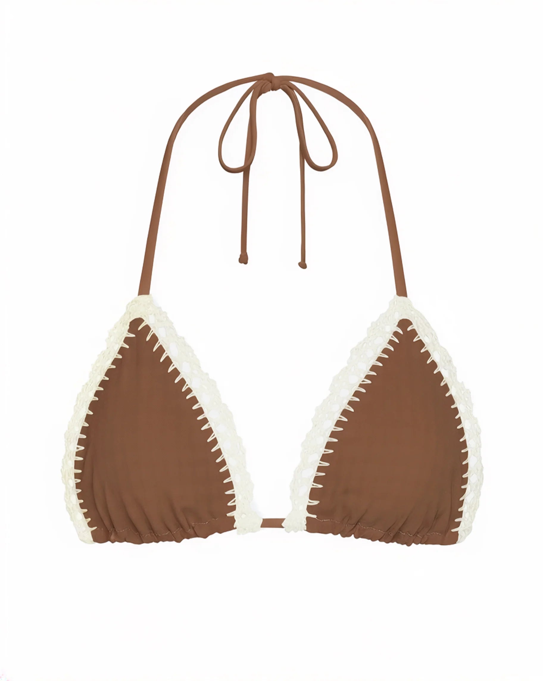 Brown triangle top with crochet trim
