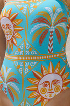 Multicolor print square neckline one piece