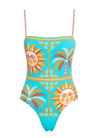 Multicolor print square neckline one piece