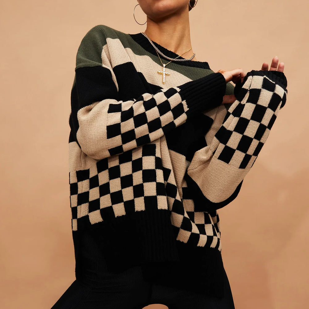 
                  
                    Checkered Color Block Sweater
                  
                