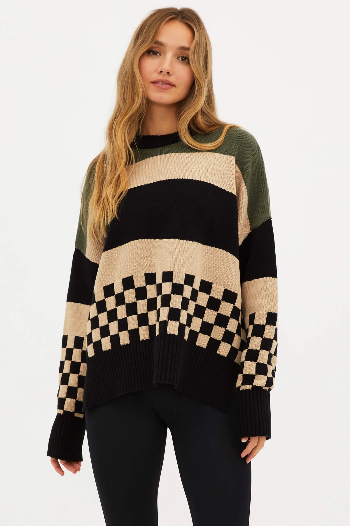 Checkered Color Block Sweater