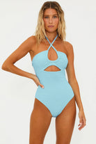 Baby Blue Terry One Piece With Halter Tie