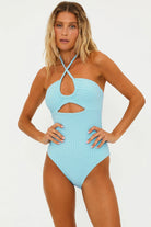 Baby Blue Terry One Piece With Halter Tie
