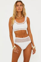 White Crochet Scoop Neck Top