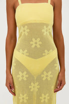Sheer floral pattern coverup dress in yellow