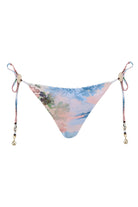 Beaded tie side bikini bottom in colorful print