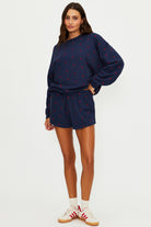 Navy shorts with red stars