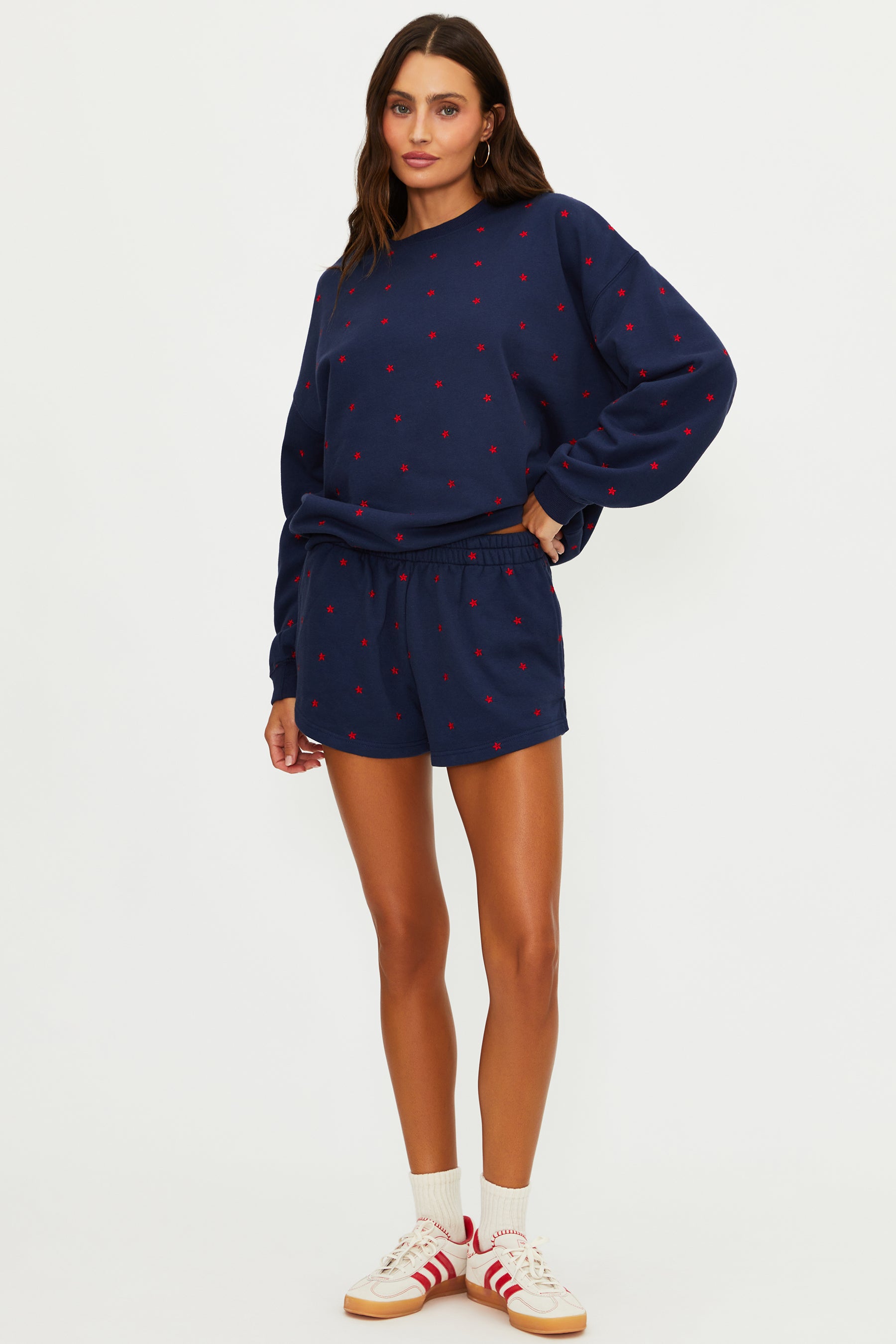 Navy shorts with red stars