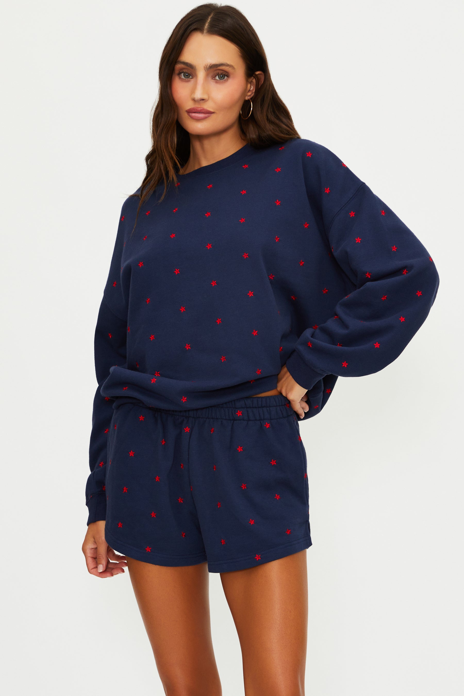 Navy sweatshirt with red stars