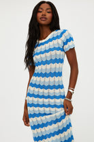 Blue and White wavy striped dress