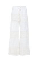 White lace pants with elastic waistband and drawstring