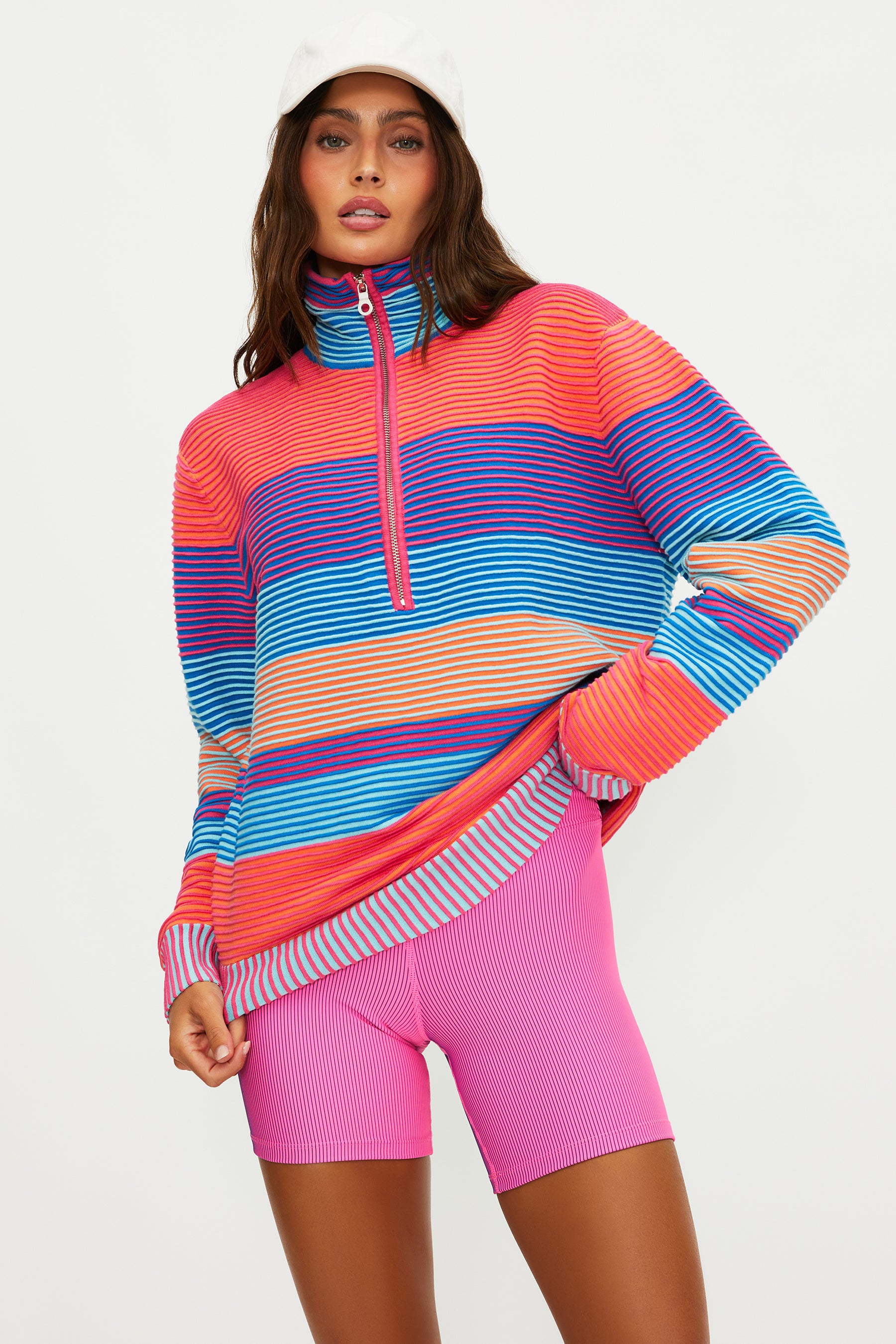 Striped Colorful Quarter Zip Sweater