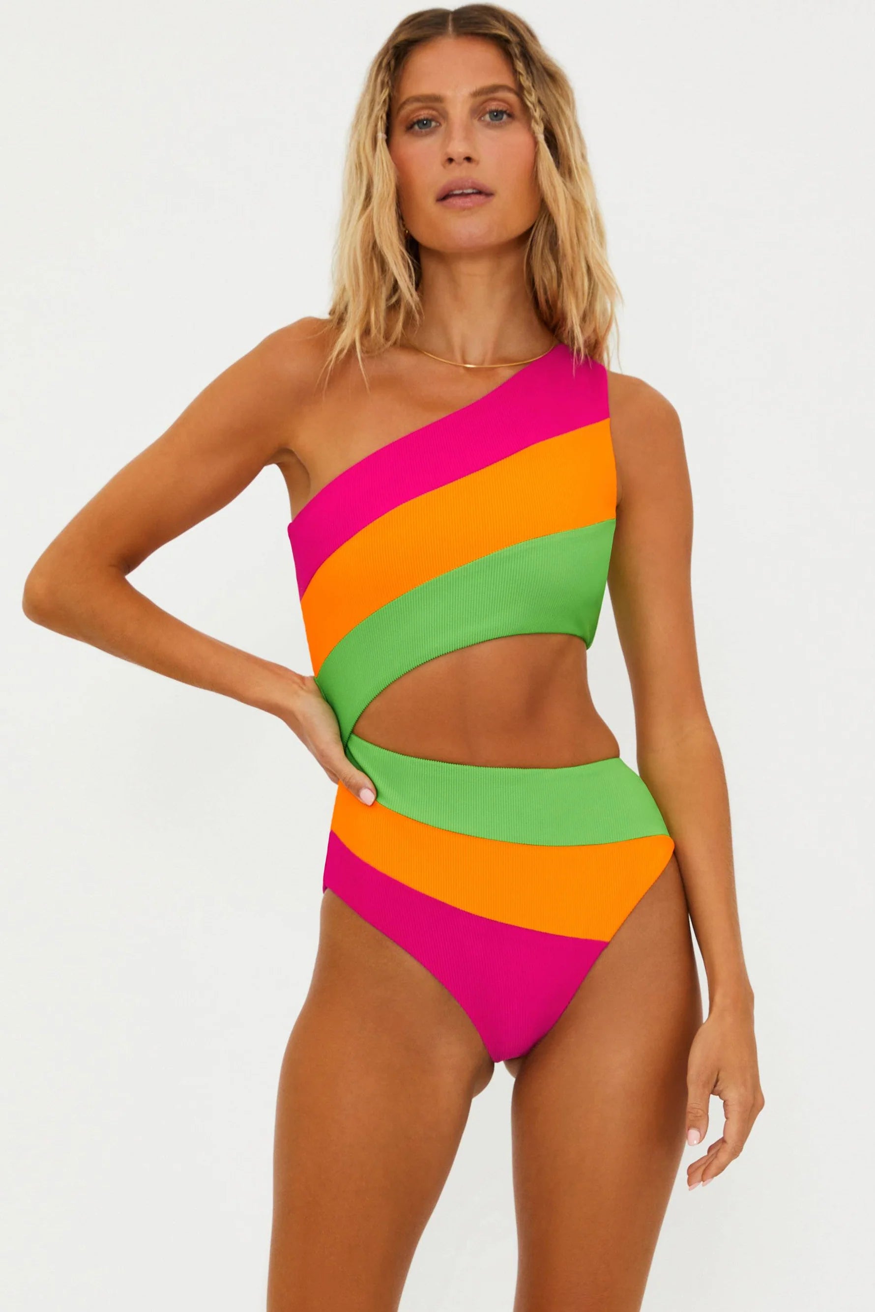 Marithe☆25SS W SAILOR ONEPIECE(2color) Bright Color Block One Shoulder One Piece – Xandra Swimwear