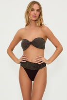 Rhinestone studded bandeau top with removable straps in brown