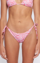 Tie side bikini bottom in abstract pink print