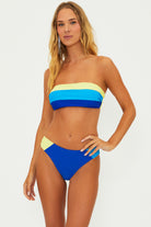 Ribbed bandeau with clasp on the back and removable straps in blue and yellow