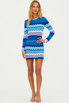 Long sleeve knit mini dress in wavy stripe print