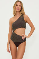 One shoulder asymmetrical one piece with side cutout in brown