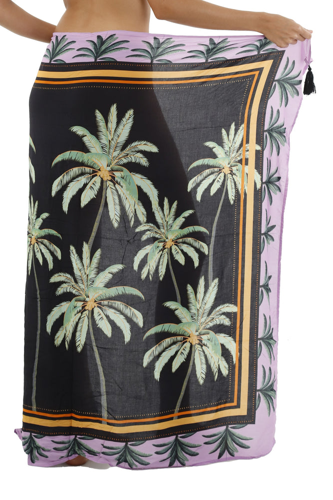 Colorful Palm Print Tasseled Sarong