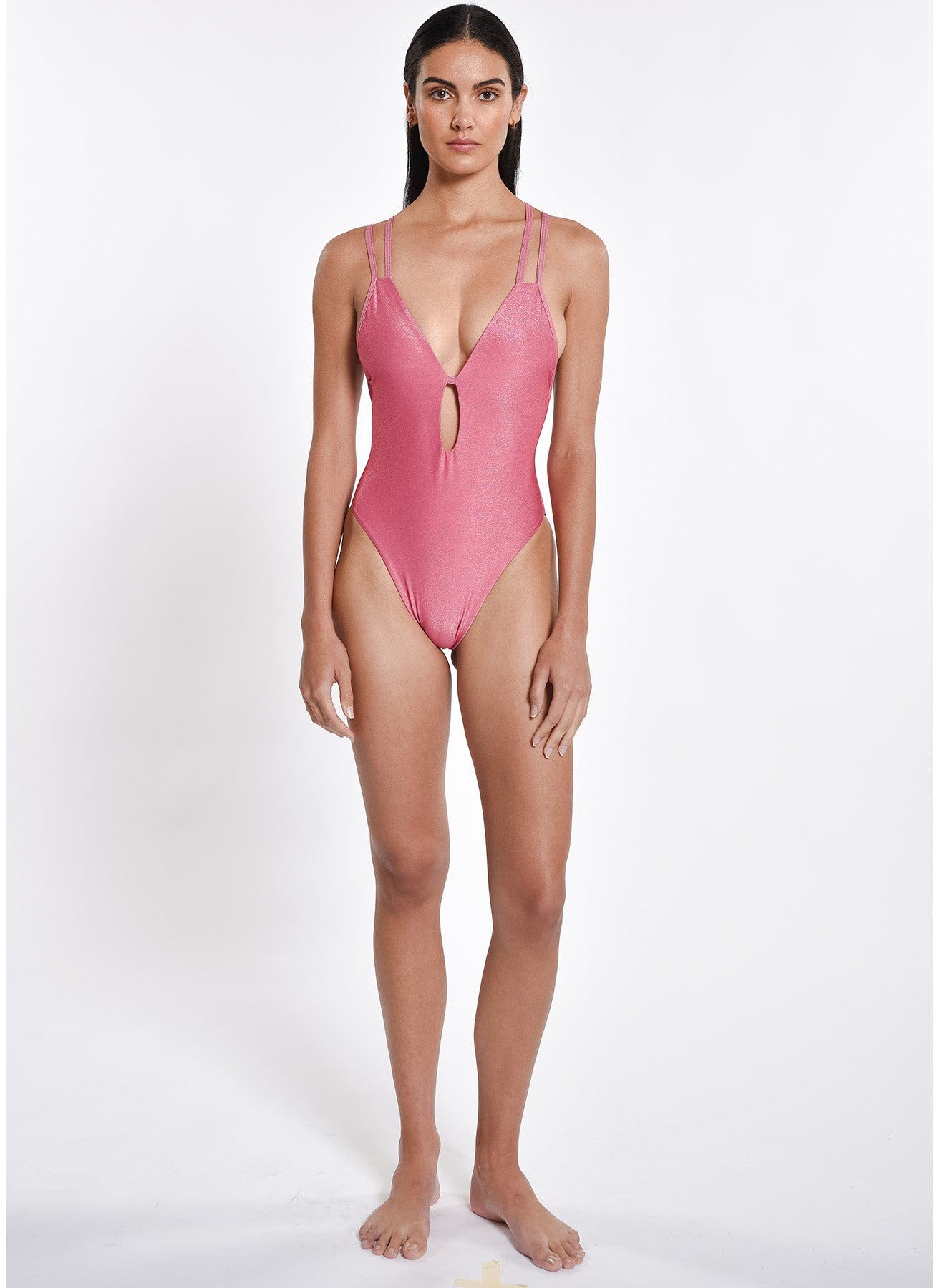Pink Sparkle Keyhole Front One Piece 